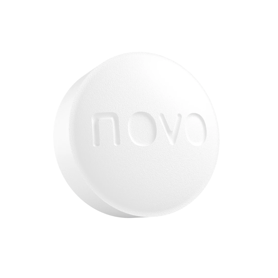 Round white pill with novo imprint